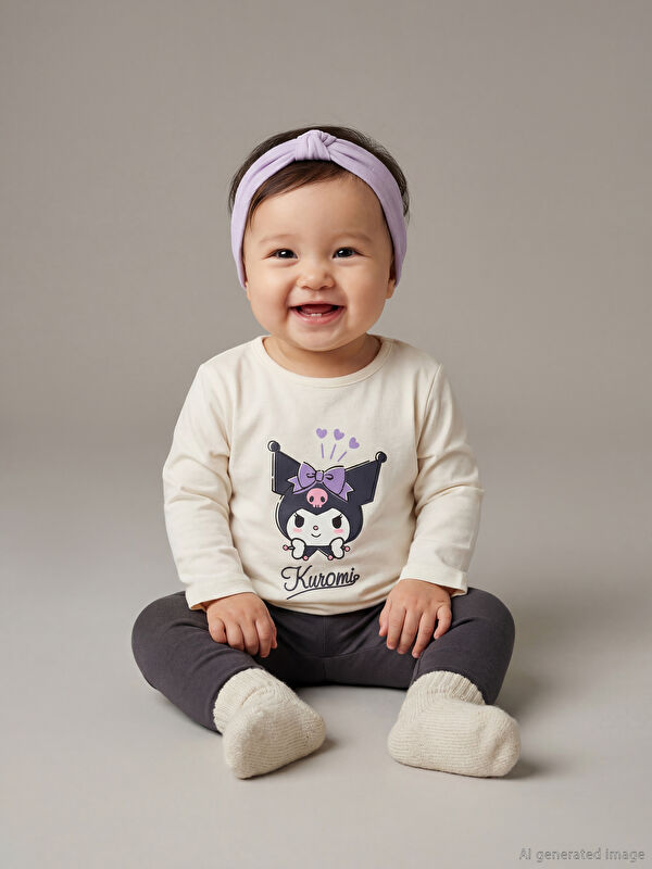 LCW baby Kuromi Lisanslı Kız Bebek Sweatshirt ve Tayt