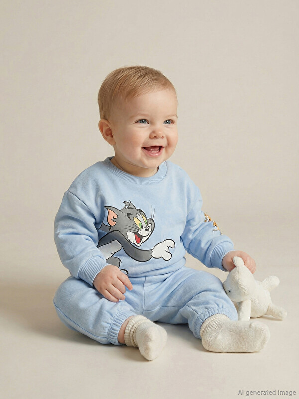 LCW baby Tom ve Jerry Baskılı Erkek Bebek Sweatshirt ve Eşofman Altı