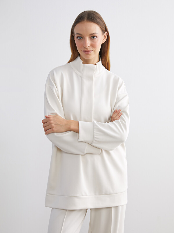 LCW Modest Dik Yaka Oversize Kadın Sweatshirt Tunik