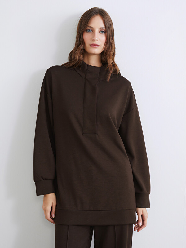 LCW Modest Dik Yaka Oversize Kadın Sweatshirt Tunik
