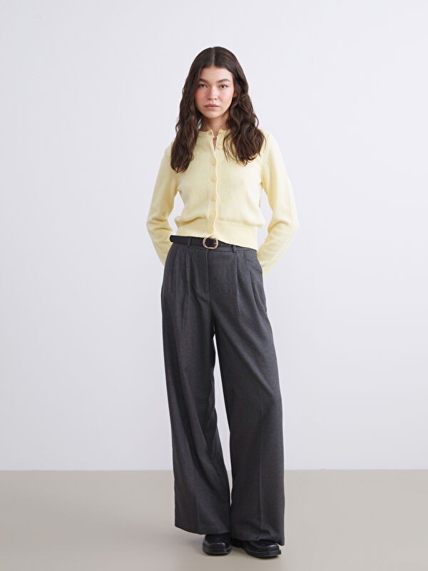 XSIDE Belted High Waist Wide Leg Pleated Women's Trousers