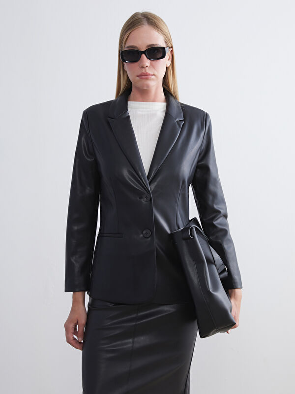 LCWAIKIKI Classic Kadın Deri Görünümlü Blazer Ceket