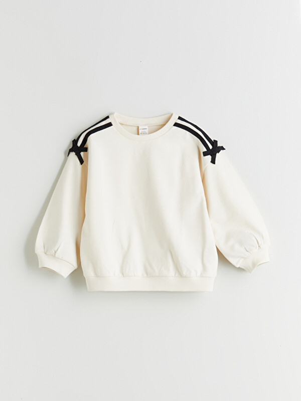 LCW Kids Bisiklet Yaka Fiyonk Detaylı Kız Bebek Sweatshirt