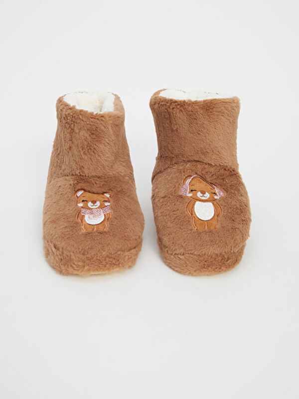 Nakışlı Pelüş Kız Çocuk Ev Botu Panduf - Görsel 3