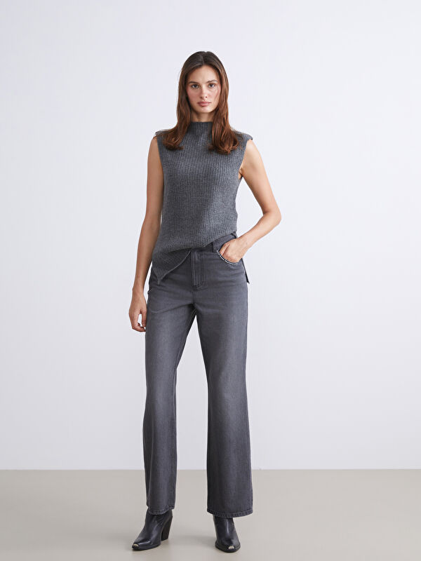 LCWAIKIKI Classic Wideleg Rhinestone Embellished Women's Jeans