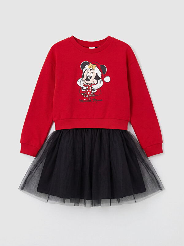 LCW Kids Crew Neck Minnie Mouse Printed Girls' Dress