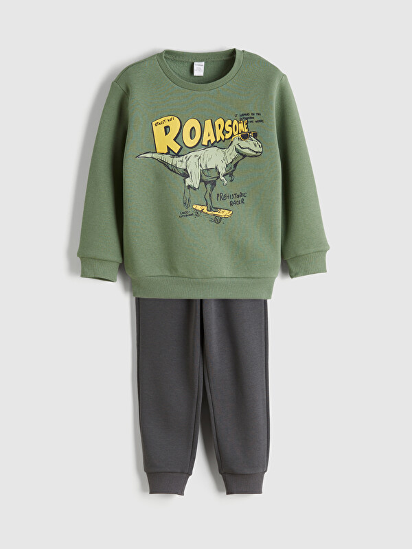 LCW Kids Dinozor Baskılı Erkek Çocuk Sweatshirt ve Eşofman Altı