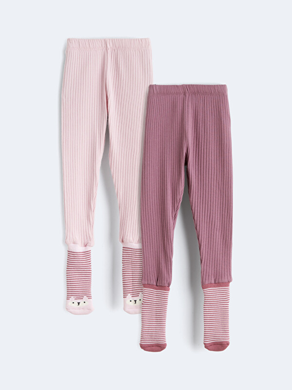 LCW baby Beli Lastikli Kız Bebek Çoraplı Pijama Alt 2'li