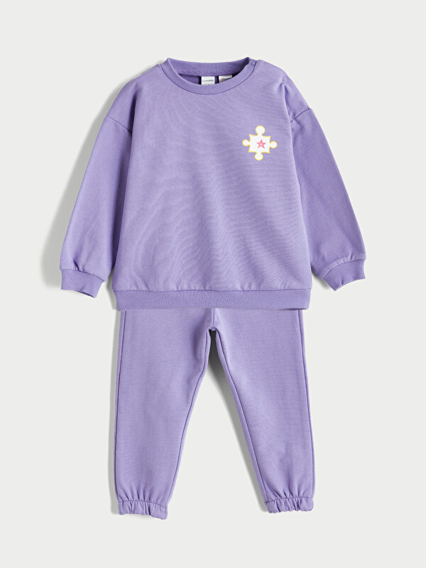 LCW ECO Crew Neck Printed Baby Girls' Pyjama Set