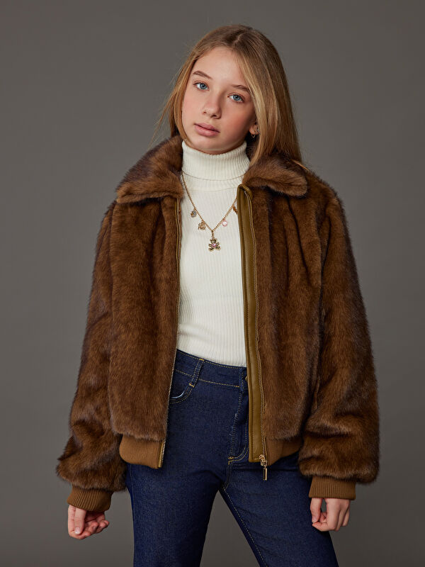 LCW Kids Djevojka SMEĐA Jakna od umjetnog krzna