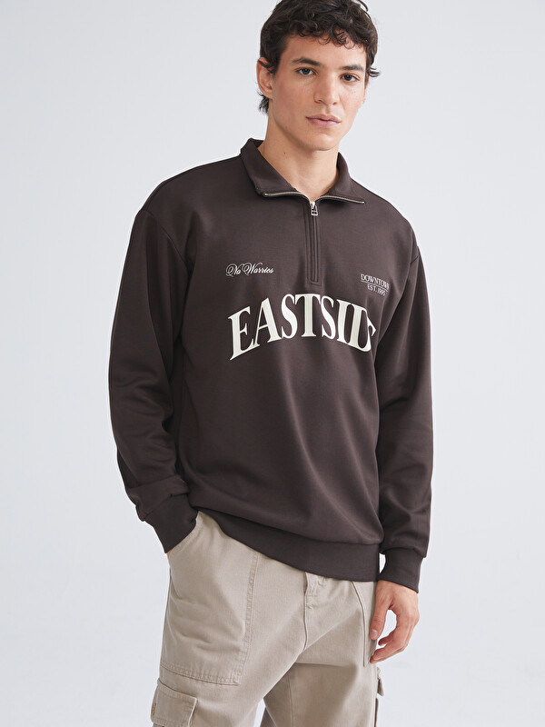 XSIDE Dik Yaka Baskılı Erkek Sweatshirt