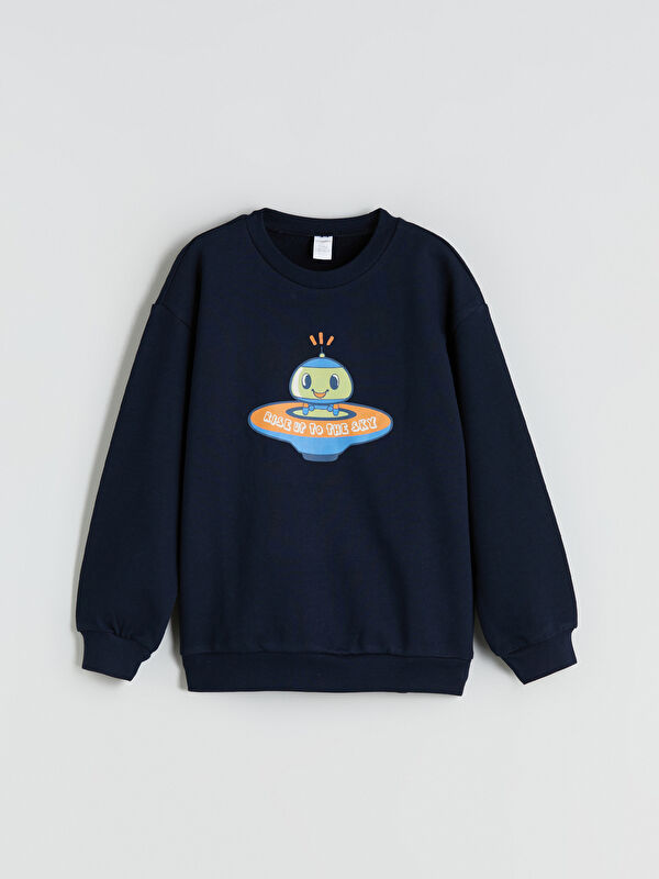 LCW ECO Bisiklet Yaka Baskılı Erkek Çocuk Sweatshirt