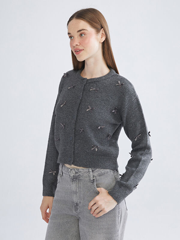 XSIDE Crew Neck Bow Embellished Women's Knitwear Cardigan