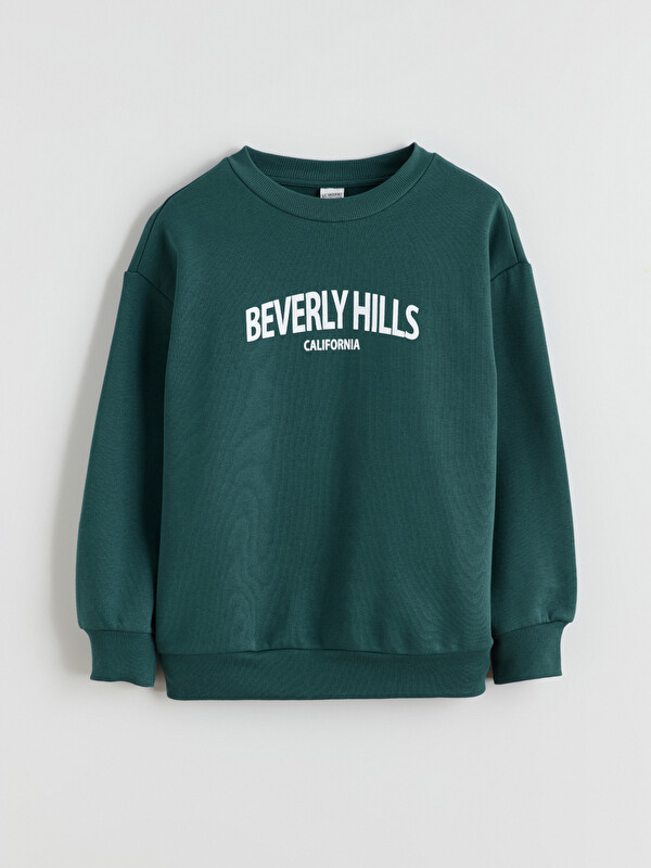 LCW Kids Bisiklet Yaka California Baskılı Kız Çocuk Sweatshirt