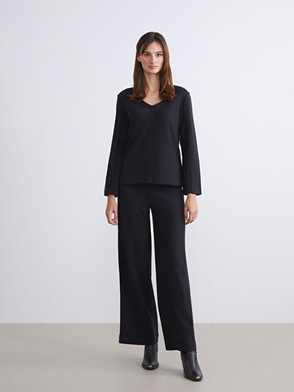 LCW Vision Pantalon à Taille Élastiquée à Jambe Large pour Femmes