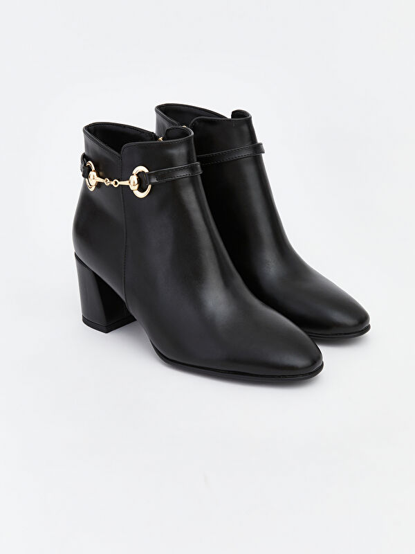 Deri Görünümlü Kadın Topuklu Bot - Görsel 2