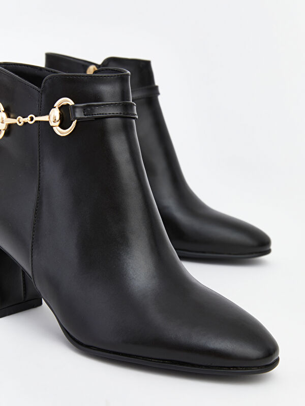 Deri Görünümlü Kadın Topuklu Bot - Görsel 4