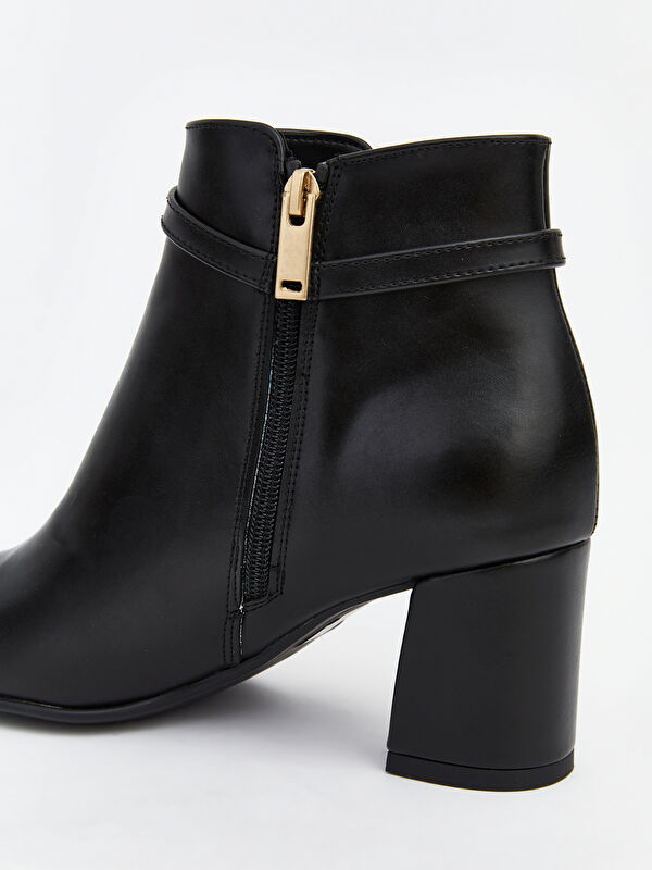 Deri Görünümlü Kadın Topuklu Bot - Görsel 6