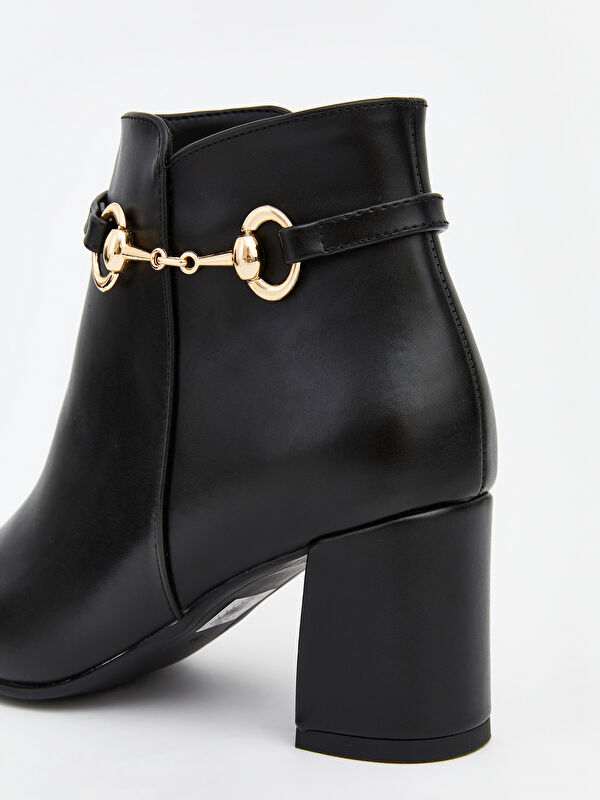 Deri Görünümlü Kadın Topuklu Bot - Görsel 7