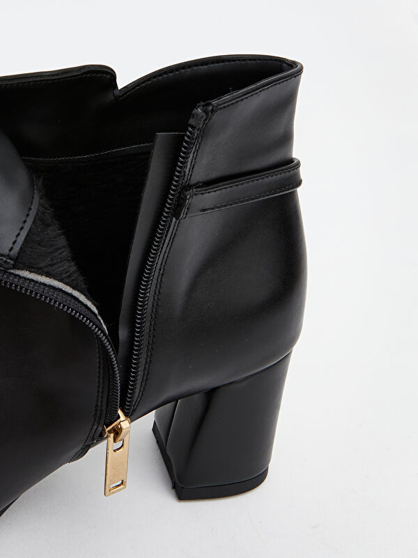 Deri Görünümlü Kadın Topuklu Bot - Görsel 8