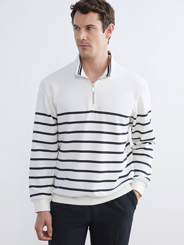SOUTHBLUE Mock Neck Striped Men's Sweatshirt