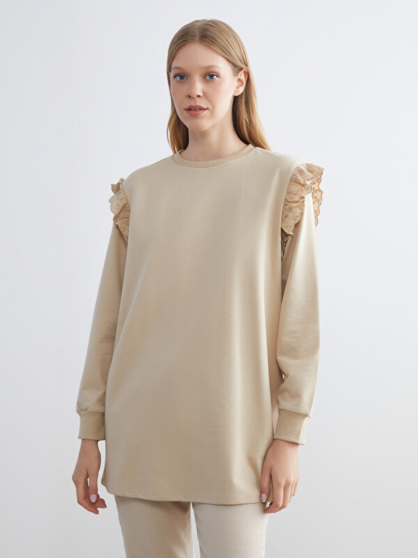 LCW ECO Bisiklet Yaka Fırfırlı Kadın Sweatshirt Tunik