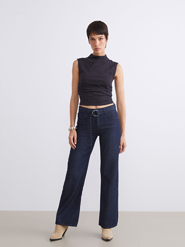 LCW Jeans Beli Kemerli Wideleg Kadın Jean Pantolon