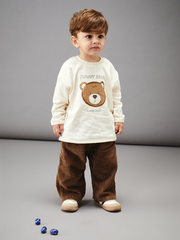 LCW baby Bisiklet Yaka Erkek Bebek Sweatshirt ve Pantolon 2'li