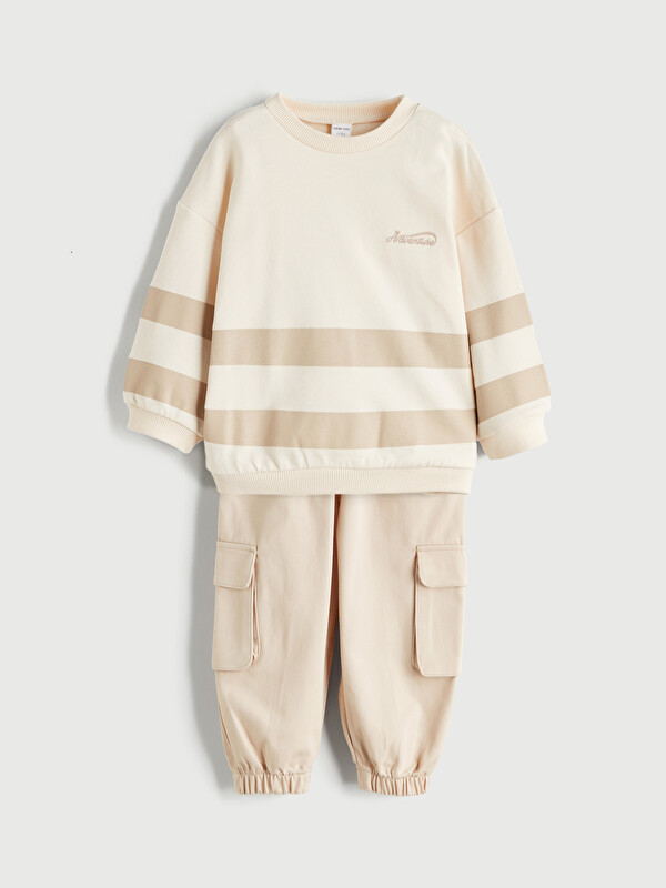 LCW baby Bisiklet Yaka Baskılı Erkek Bebek Sweatshirt ve Pantolon 2'li