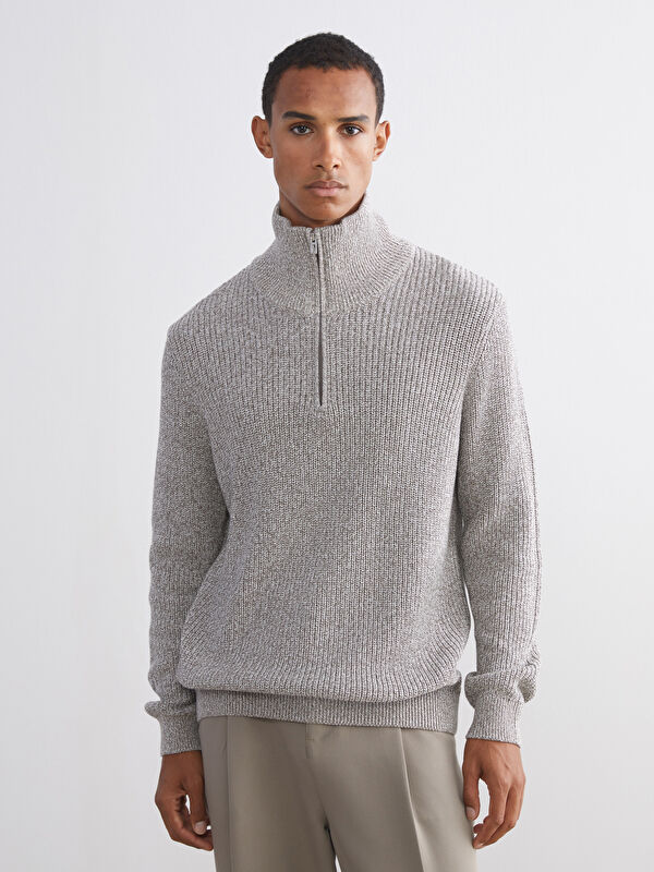 LCW Vision Zippered Funnel Neck Men's Knit Sweater
