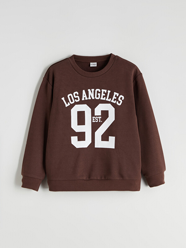 LCW Kids Bisiklet Yaka Los Angeles Baskılı Erkek Çocuk Sweatshirt
