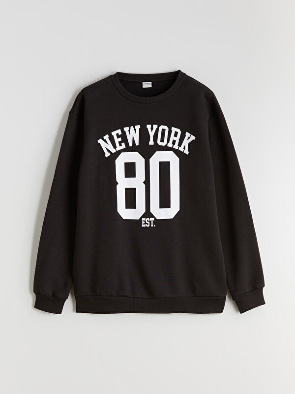 LCW Kids Bisiklet Yaka New York Baskılı Erkek Çocuk Sweatshirt