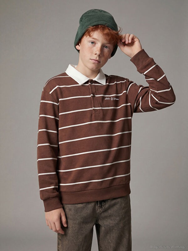 LCW Kids Polo Collar Striped Boys' Sweatshirt