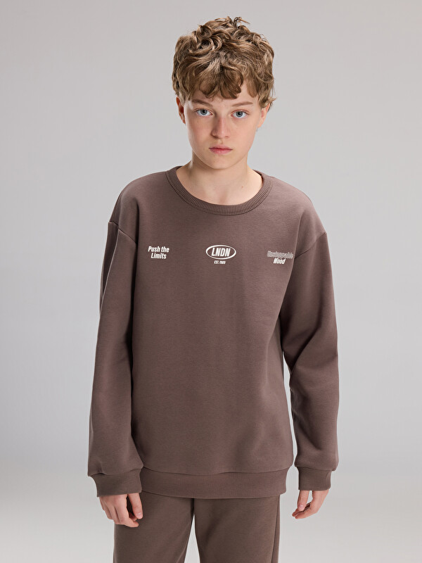 LCW Kids Bisiklet Yaka Baskılı Erkek Çocuk Sweatshirt