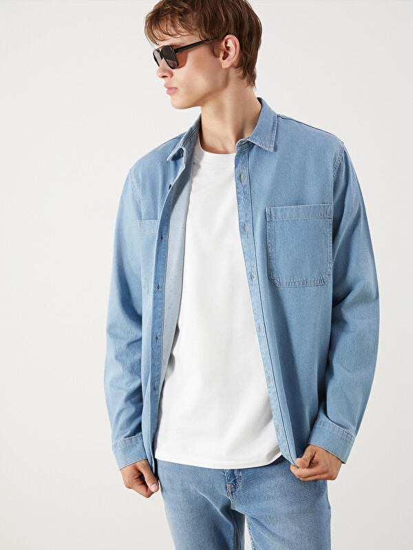 LCW Jeans Regular Fit Uzun Kollu Erkek Jean Gömlek