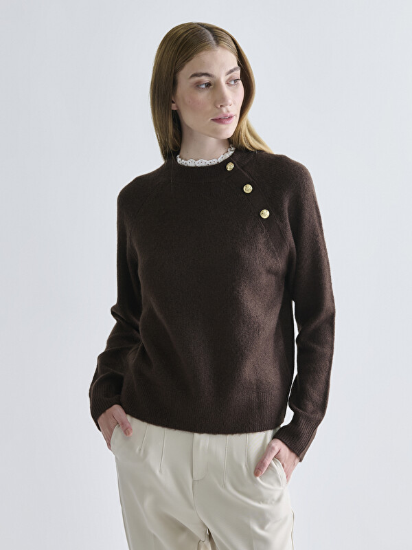 LCWAIKIKI Classic Pull-over en Tricot à Col Cheminée à Volants pour Femmes