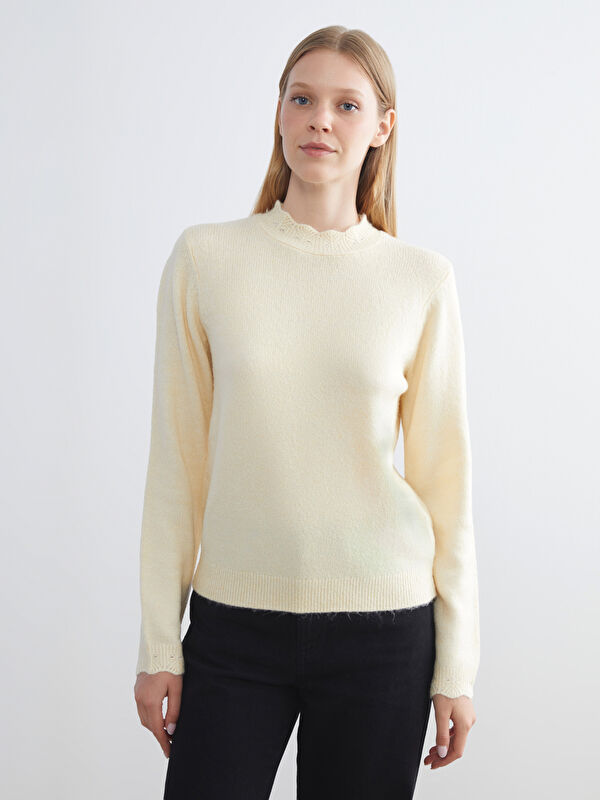 LCWAIKIKI Classic Ruffled Funnel Neck Women's Knitwear Sweater