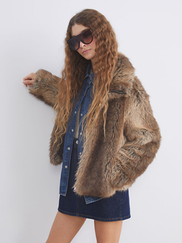 XSIDE Funnel Neck Women's Fur Coat