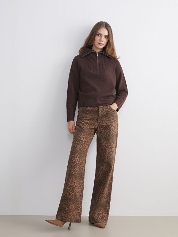 LCW Modest Straight Fit Leopard Print Women's Jeans