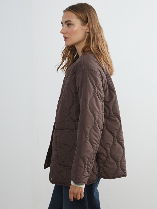 LCW Vision Bisiklet Yaka Oversize Kapitone Kadın Şişme Mont