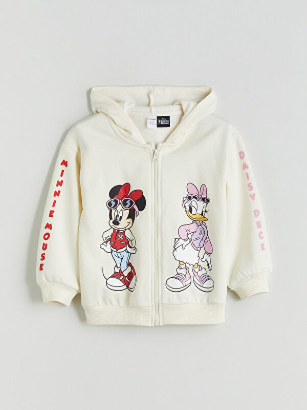 LCW Kids Minnie Mouse Baskılı Kapüşonlu Kız Çocuk Fermuarlı Sweathirt