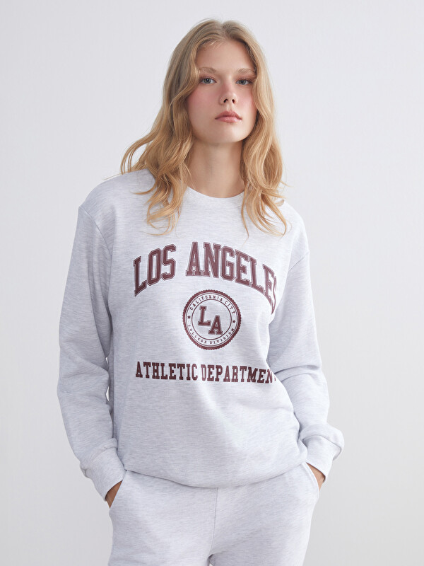 XSIDE Bisiklet Yaka Los Angeles Baskılı Oversize Kadın Sweatshirt