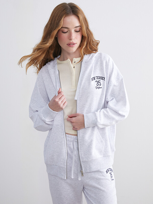 XSIDE Kapüşonlu Oversize Kadın Kalın Fermuarlı Sweatshirt
