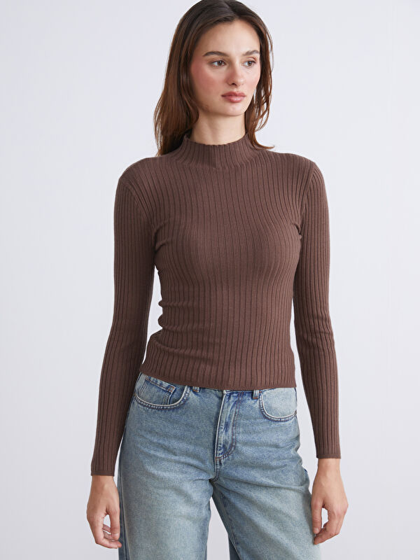 LCW Vision Half Turtleneck Striped Women's Knitwear Sweater