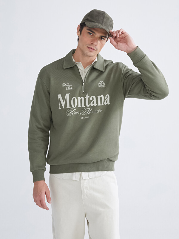 XSIDE Polo Yaka Baskılı Erkek Sweatshirt