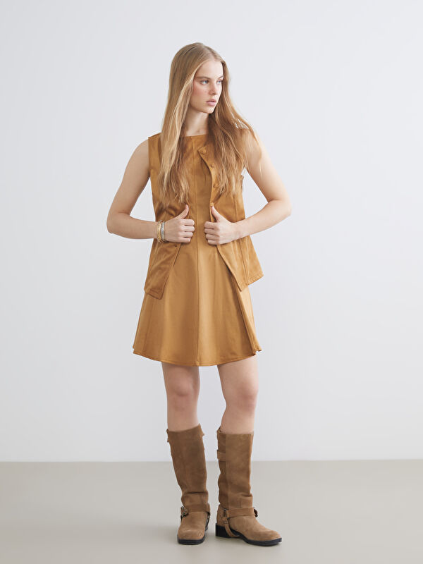 XSIDE Fitted Waist Suede Look Mini Dress