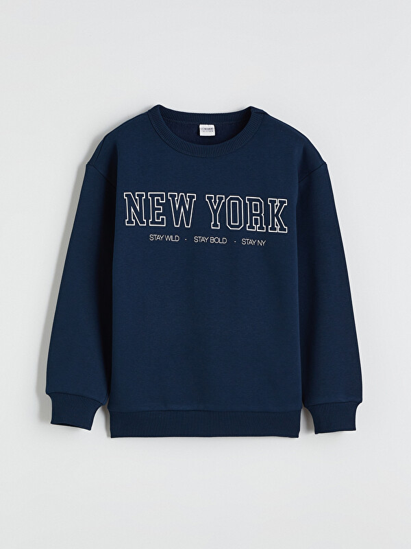 LCW Kids Bisiklet Yaka New York Baskılı Erkek Çocuk Sweatshirt