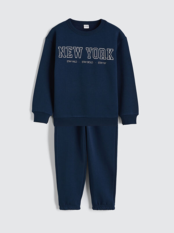 LCW Kids Bisiklet Yaka New York Baskılı Erkek Çocuk Eşofman Takımı