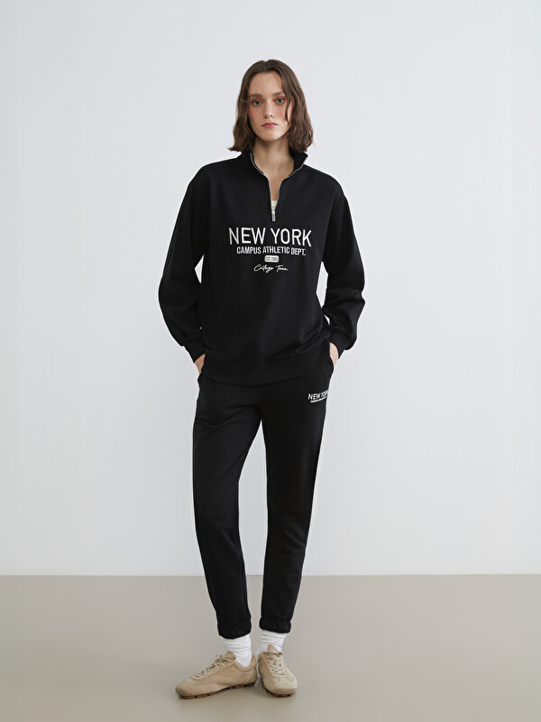 XSIDE New York Baskılı Kadın Kalın Jogger Eşofman Altı