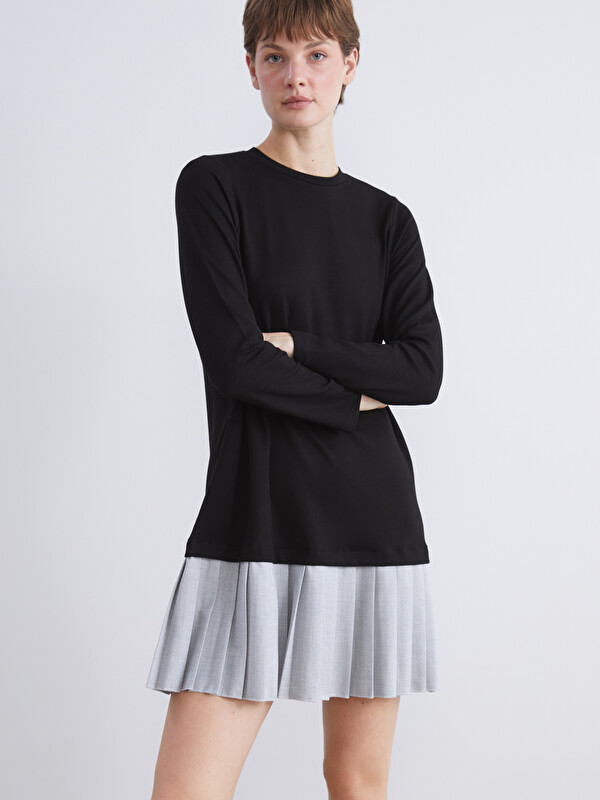 LCW Comfort Bisiklet Yaka Pileli Mini Elbise